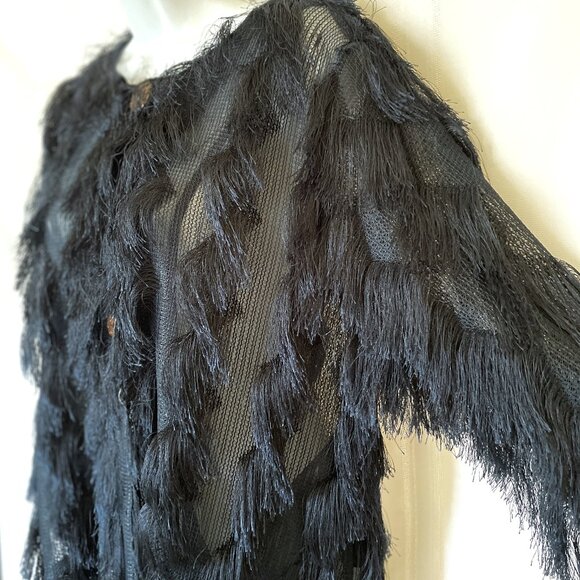 NWOT Colleen Lopez Women's Medium Navy Blue 3/4 sleeve Fun Feathery Sweater - Picture 4 of 10